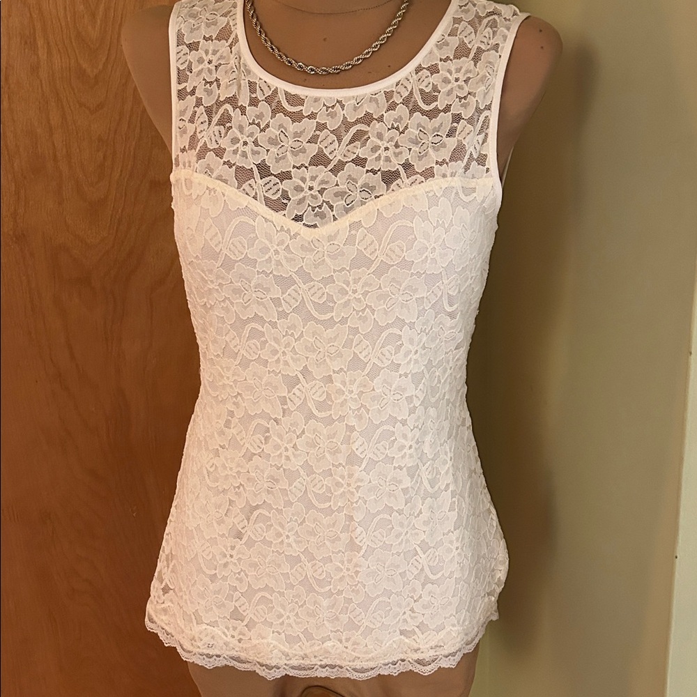 Express Lace Sleeveless Blouse - White